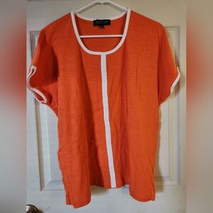 Jones New York Vibrant Orange Top with White Accents
